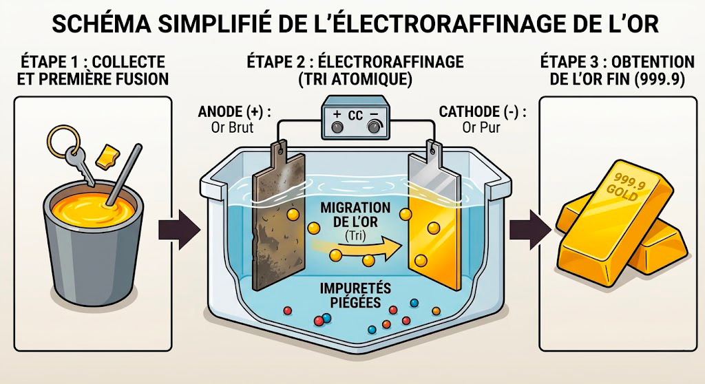 Cuve d'électroraffinage industriel pour purifier l'or issu du recyclage