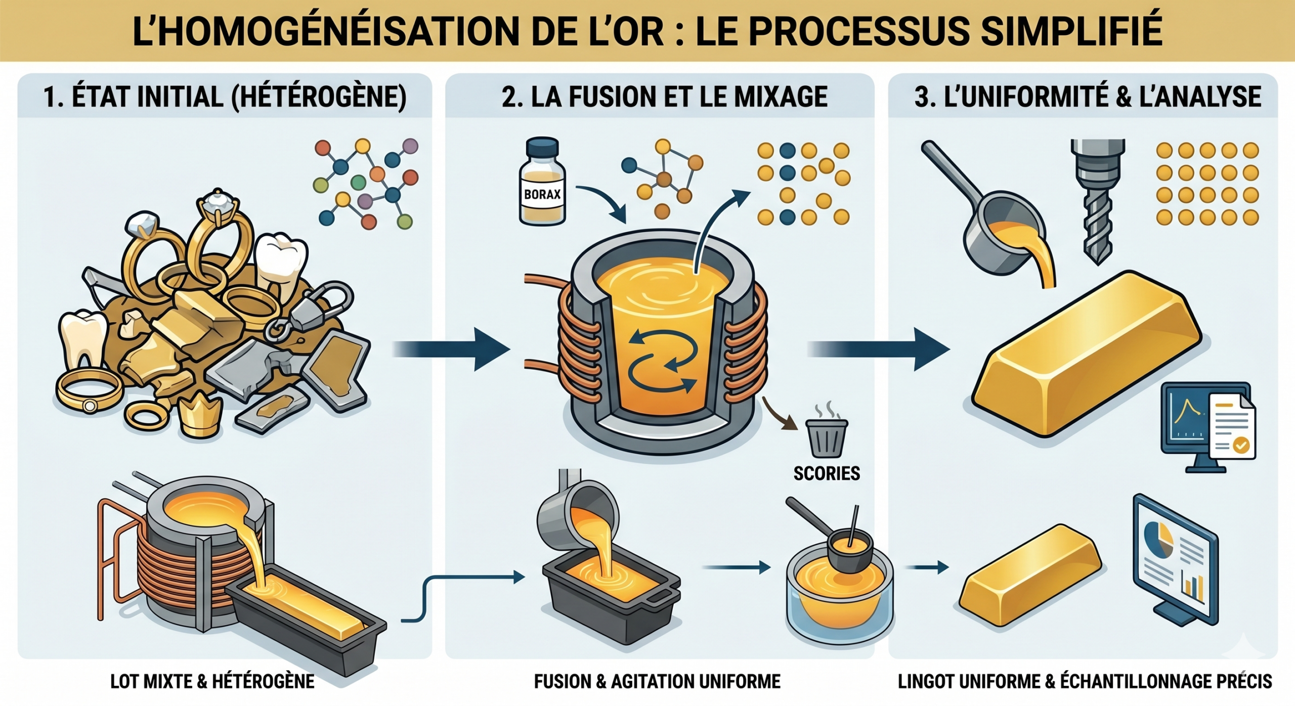 Four à induction utilisé pour l'homogénéisation lors du rachat d'or