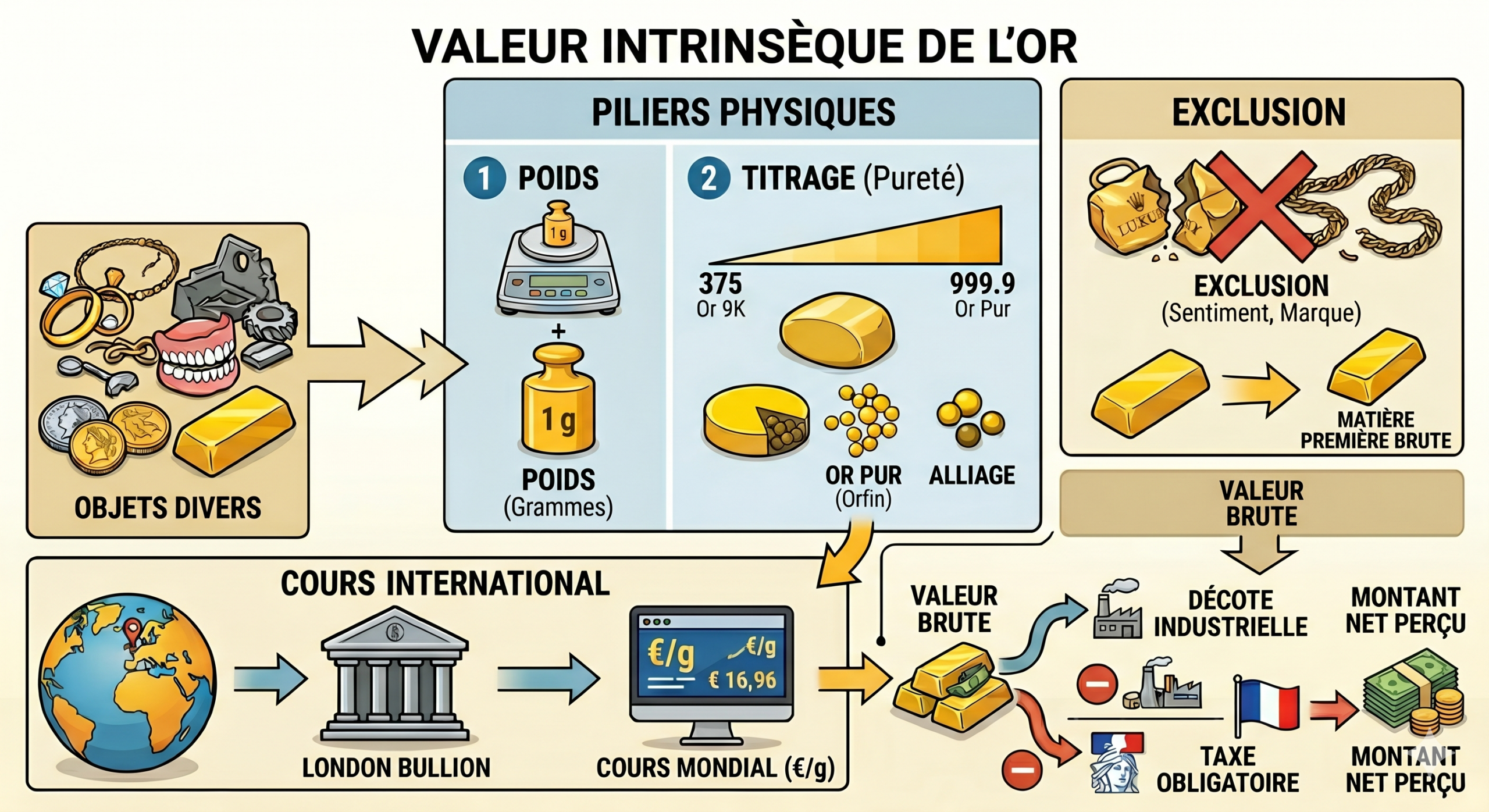 Calcul de la valeur intrinsèque d'un lingot d'or sur une balance de précision
